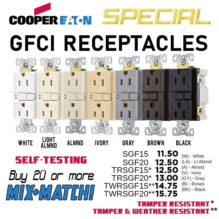 Eaton GFCI Receptacles, now on sale!